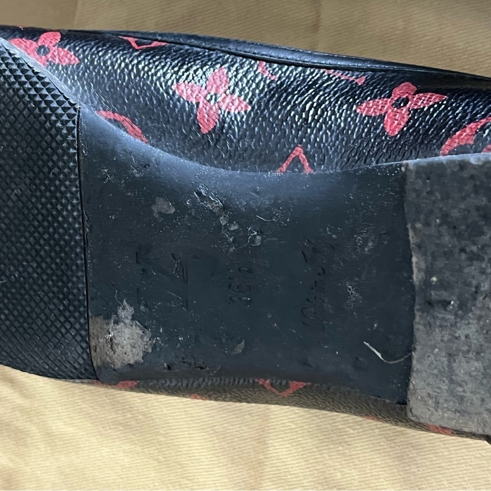 LOUIS VUITTON sz 36.5 6.5 INFRAROUGE Ballet Flats Black Red Monogram Canvas - Picture 8 of 16